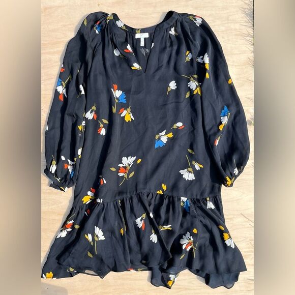 Joie Agrafene Dress Black Silk Floral Asymmetrical Ruffle Short Size Medium - Picture 10 of 15